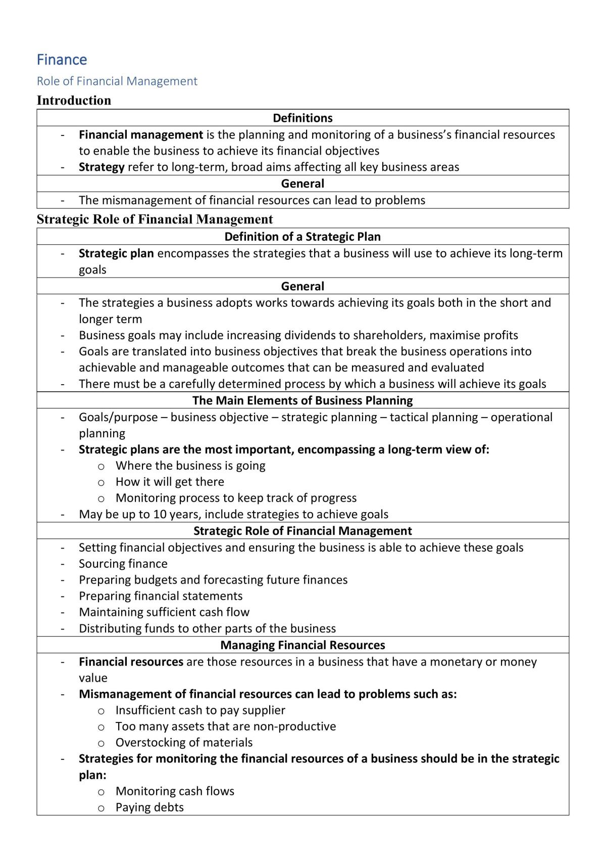 Finance Full Course Notes - Page 1
