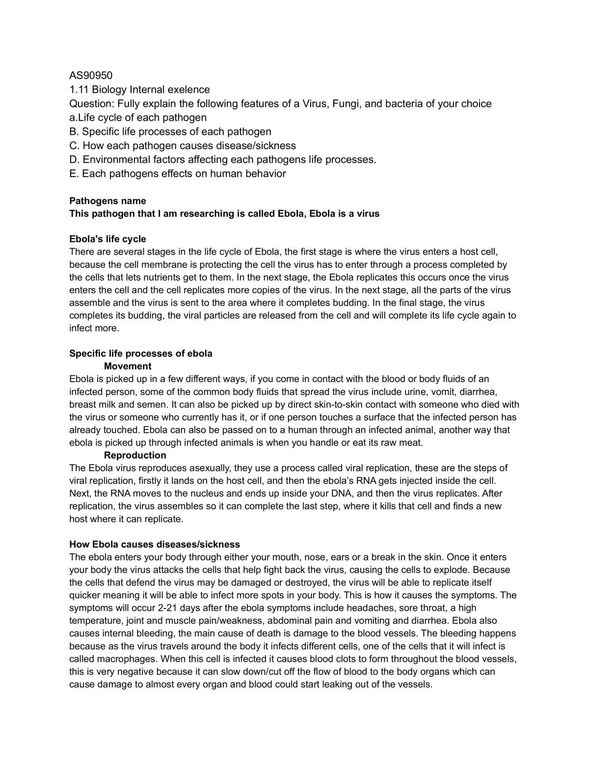 Excellence level one science internal 1.11  - Page 1