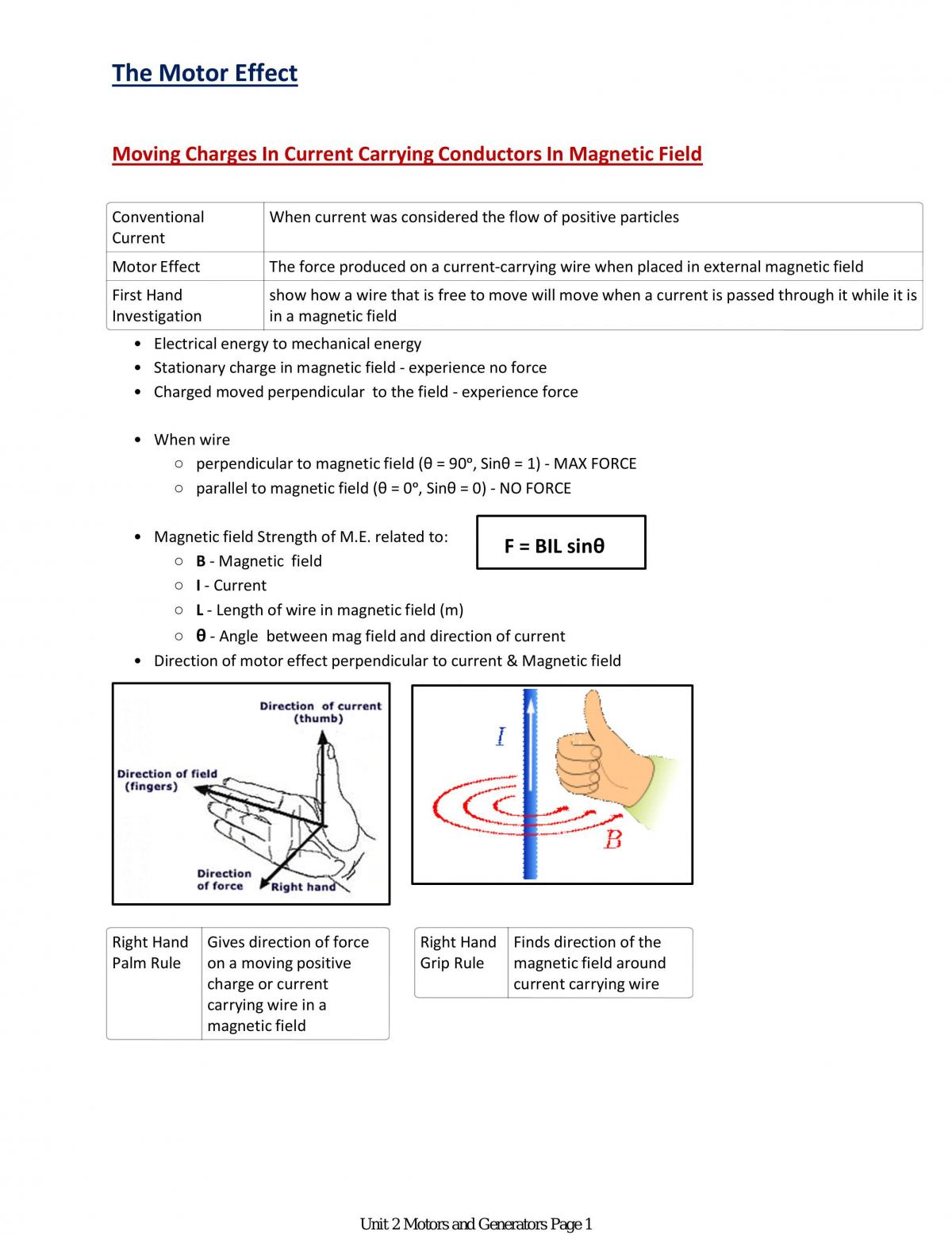 Motors & Generators Full HSC Syllabus Engaging Notes - Page 1