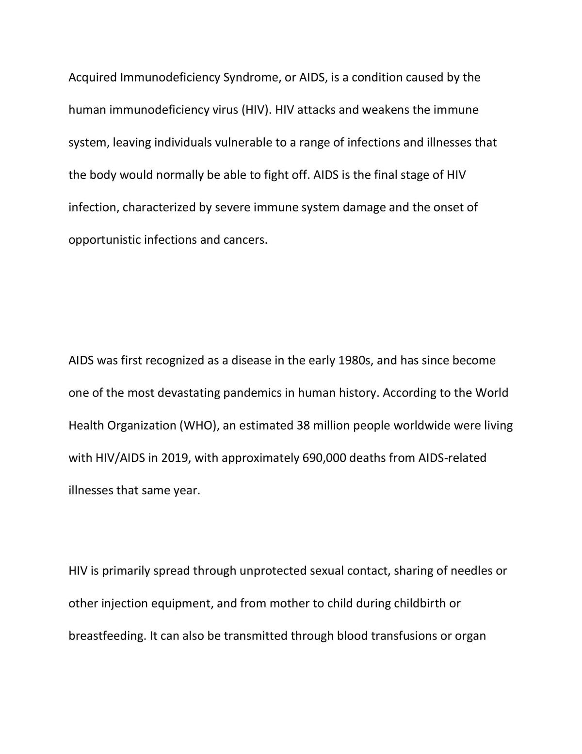 Essay on aids (biology) - Page 1