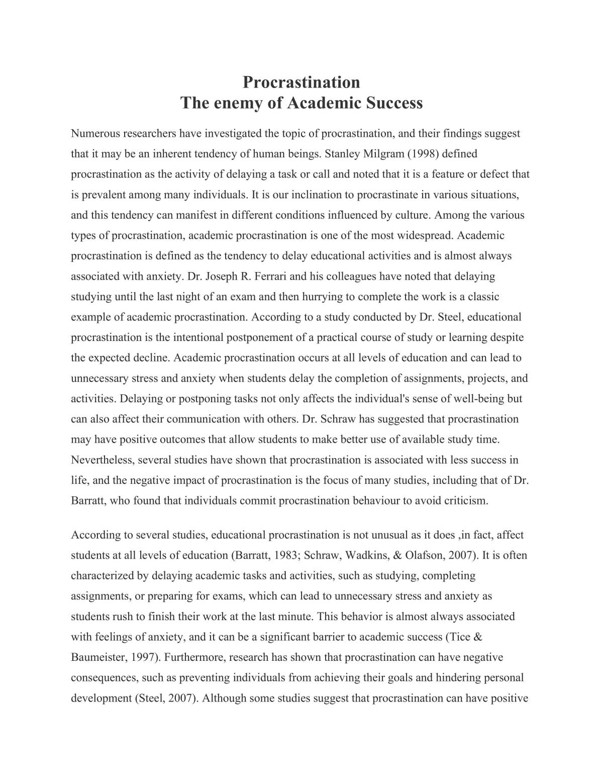 Procrastination The enemy of Academic Success - Page 1