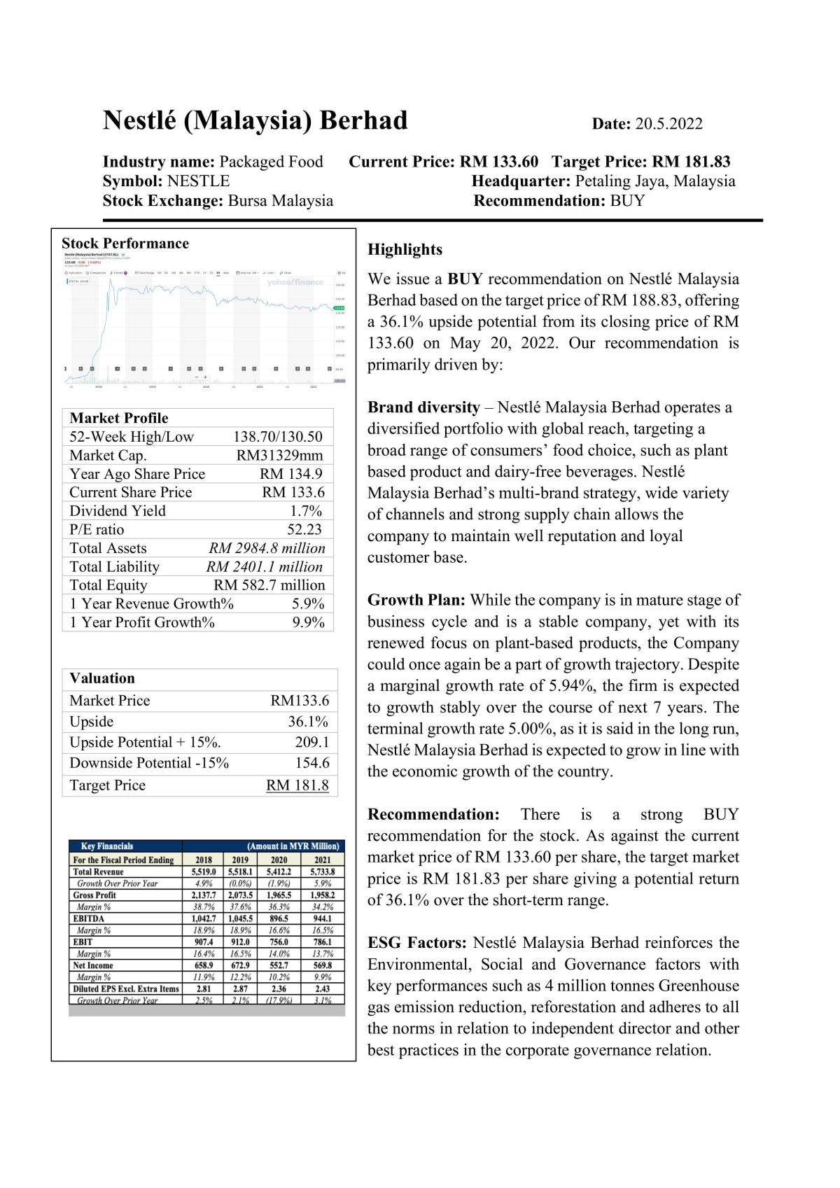 Equity research report  - Page 1
