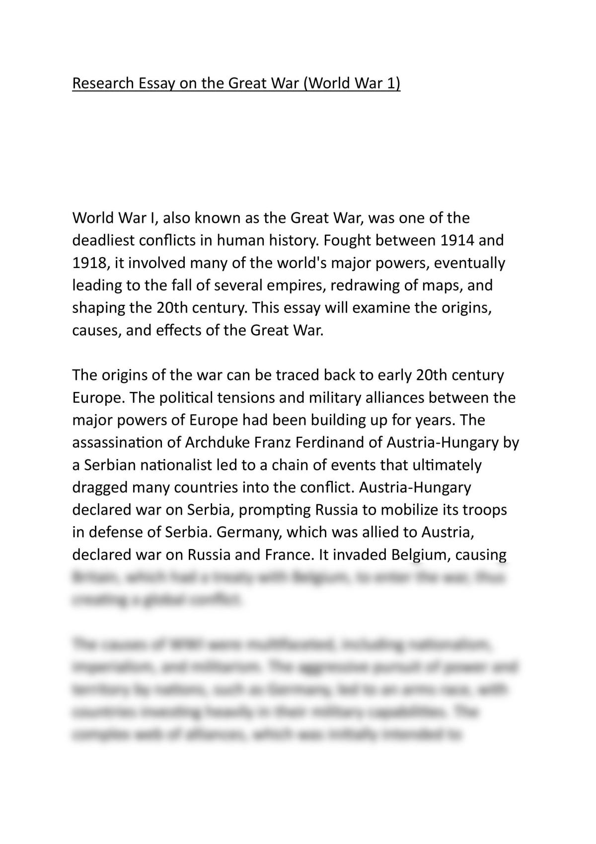 world war 1 history essay