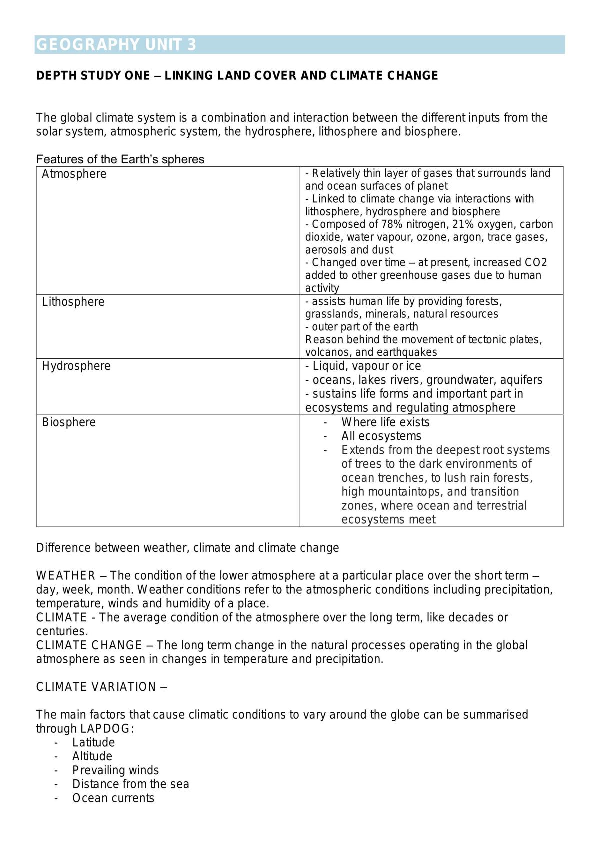 Notes on a Depth Study for Climate Change in Geography  - Page 1
