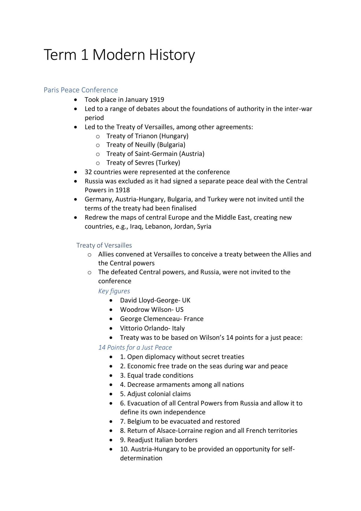 Modern History Topic 1 Notes - Page 1