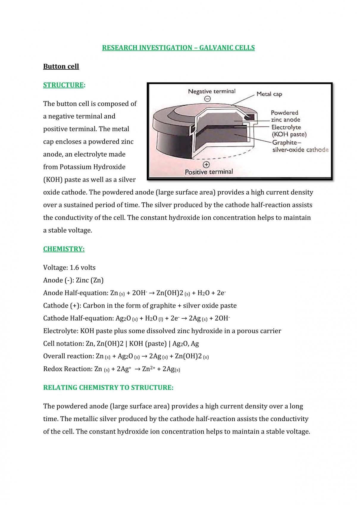 Galvanic Cells Assessment Task - Page 1
