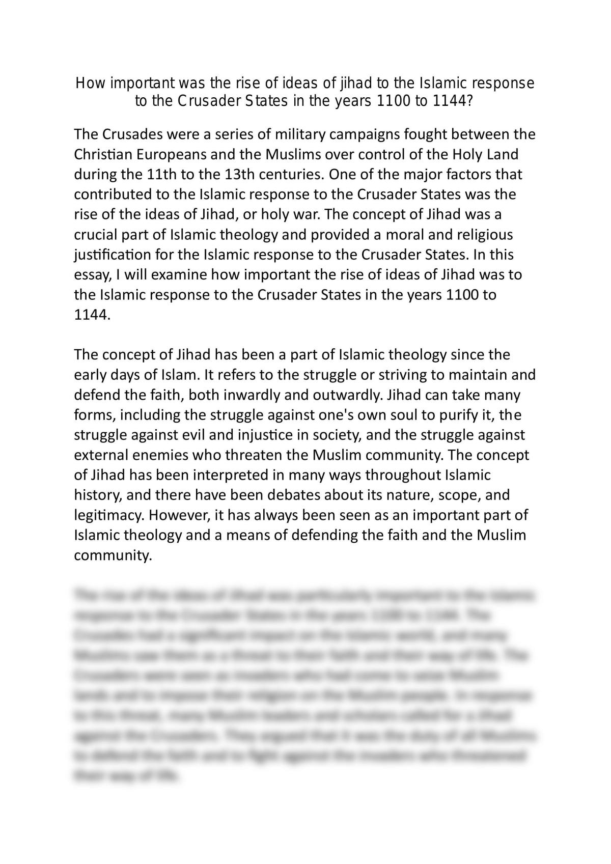 How important was the rise of ideas of jihad to the Islamic response to the Crusader States in the years 1100 to 1144? - Page 1