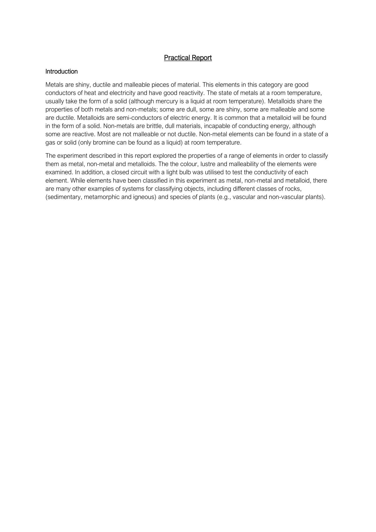 Practical Report - Metals' properties - Page 1
