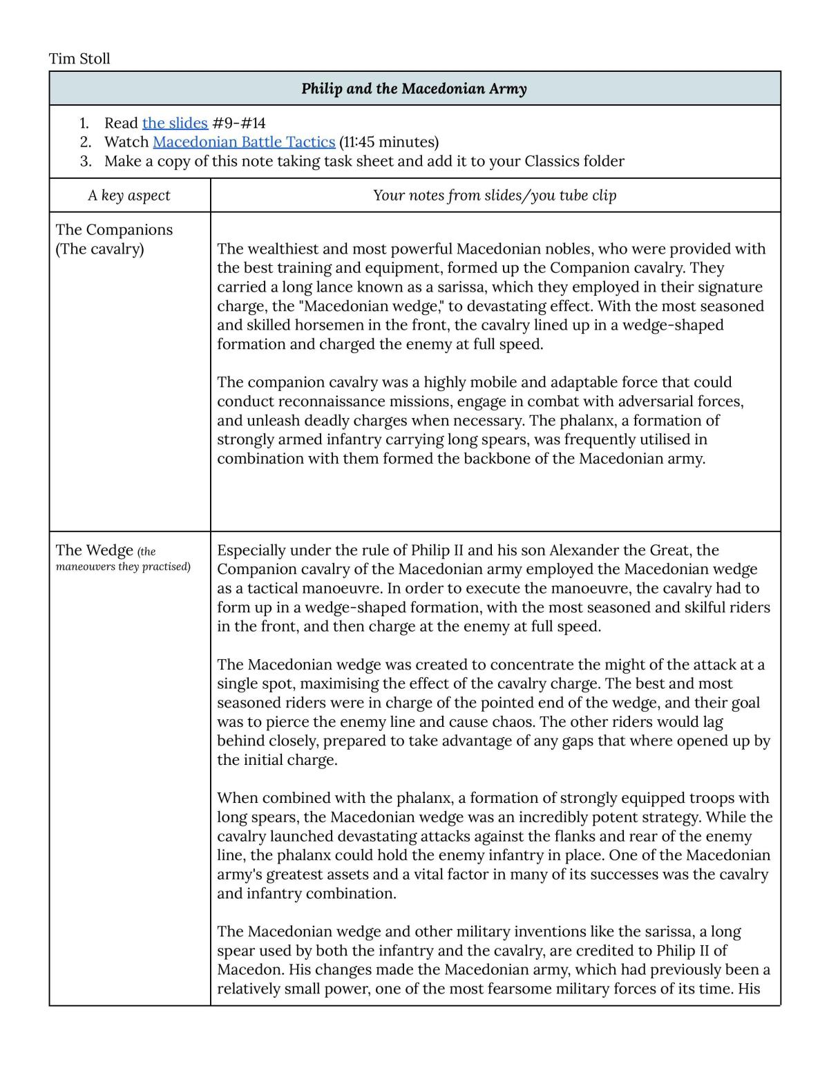 Philip and the Macedonian Army Notes - Page 1