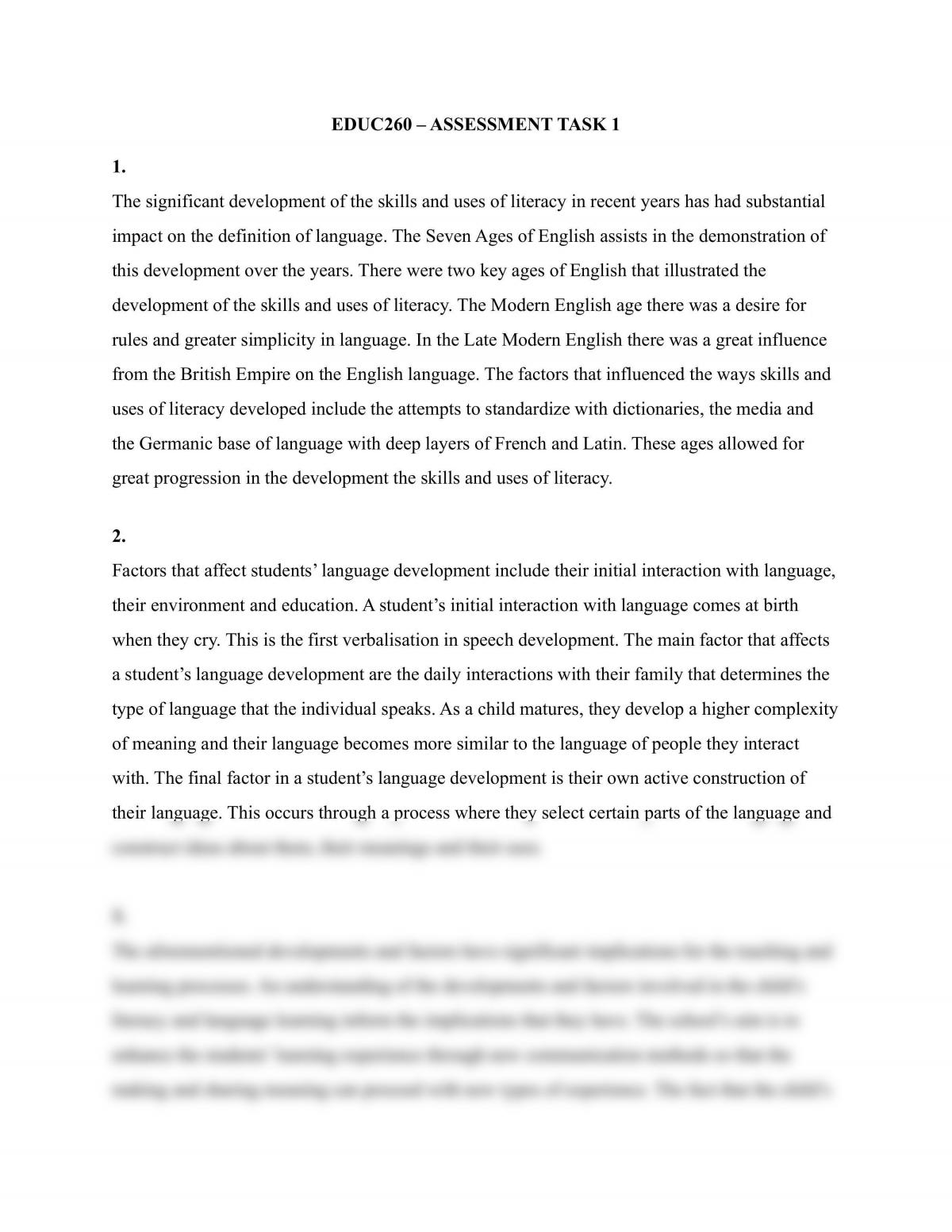 First Assessment Task for the unit - Page 1