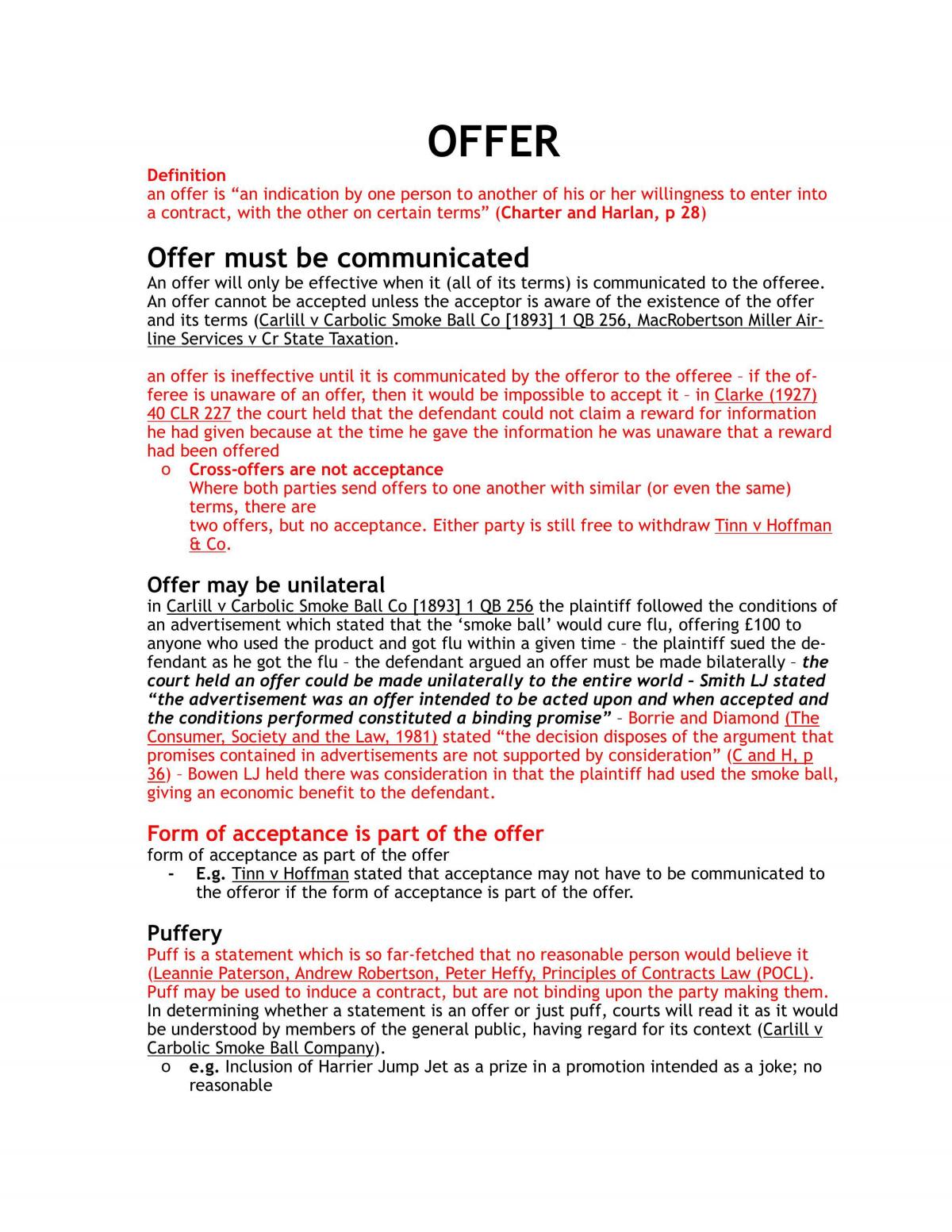 Exam Notes Contract Law - Page 1