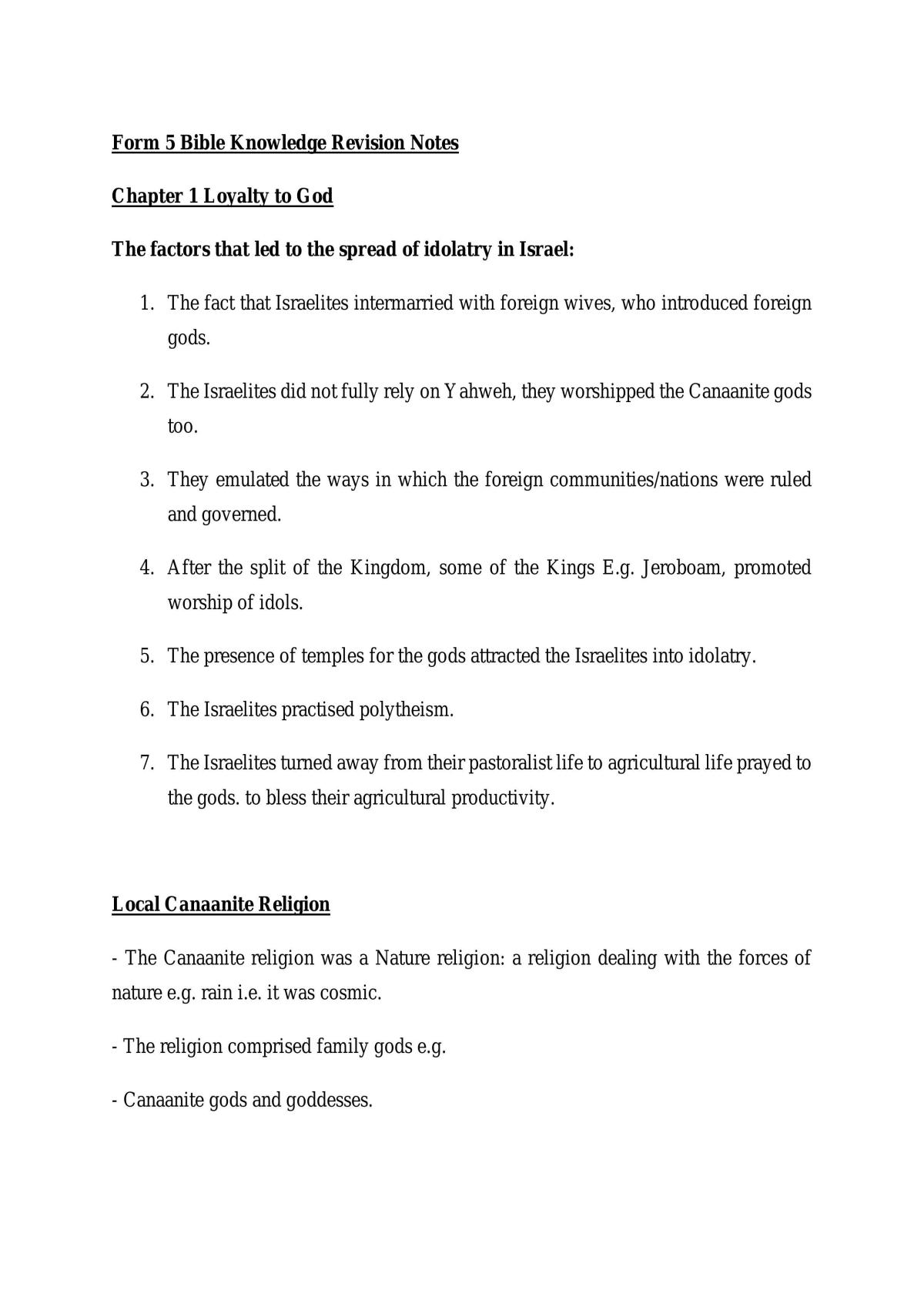 Bible Knowledge Form 5 Revision Notes - Page 1