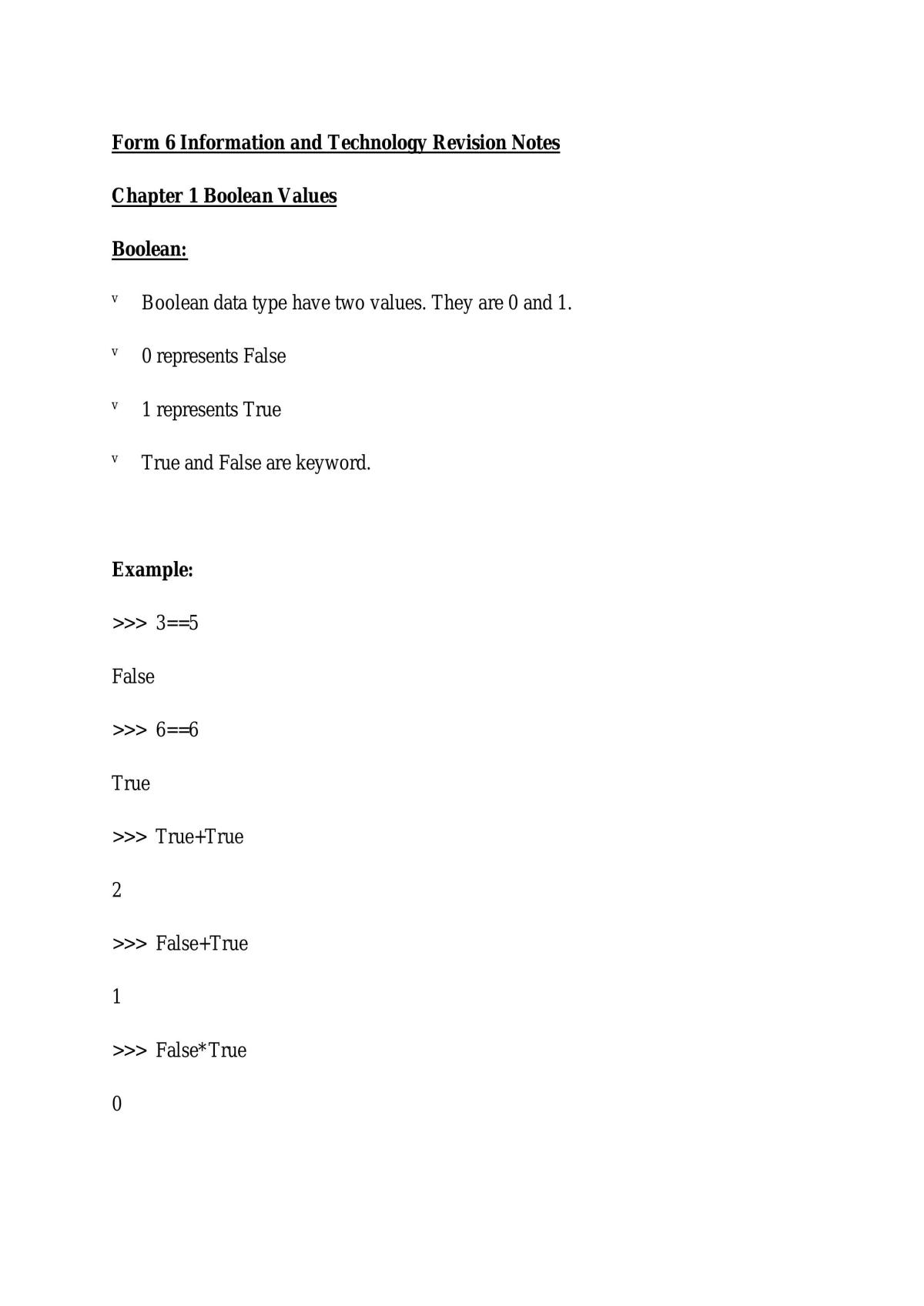 Information and Communications Technology Form 6 Revision Notes - Page 1