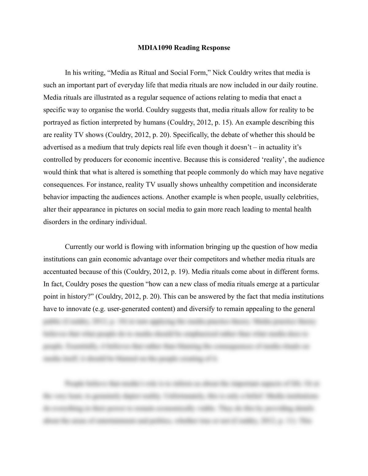 MDIA1090 Reading Response - Page 1
