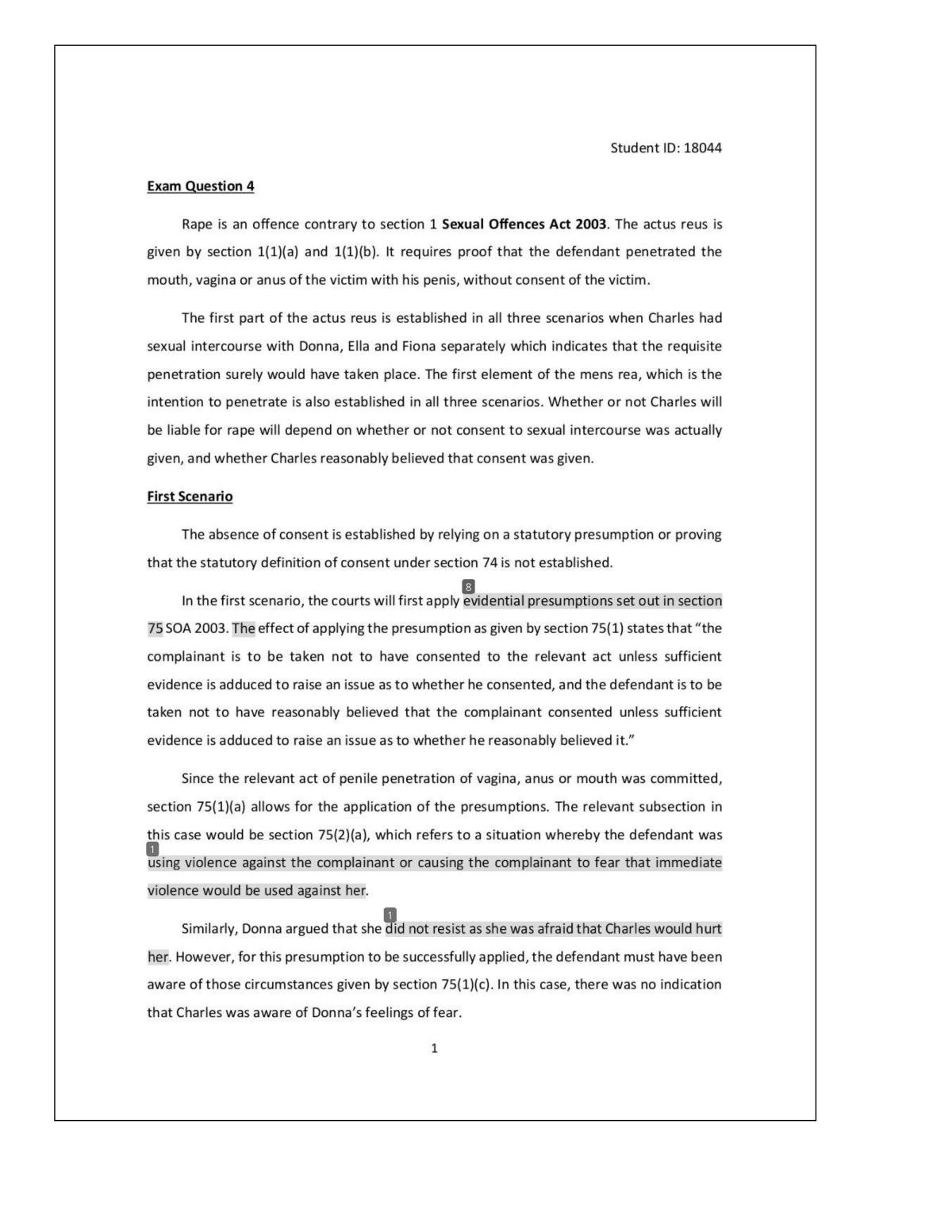Criminal Law Rape Problem Question Model Answer - Page 1
