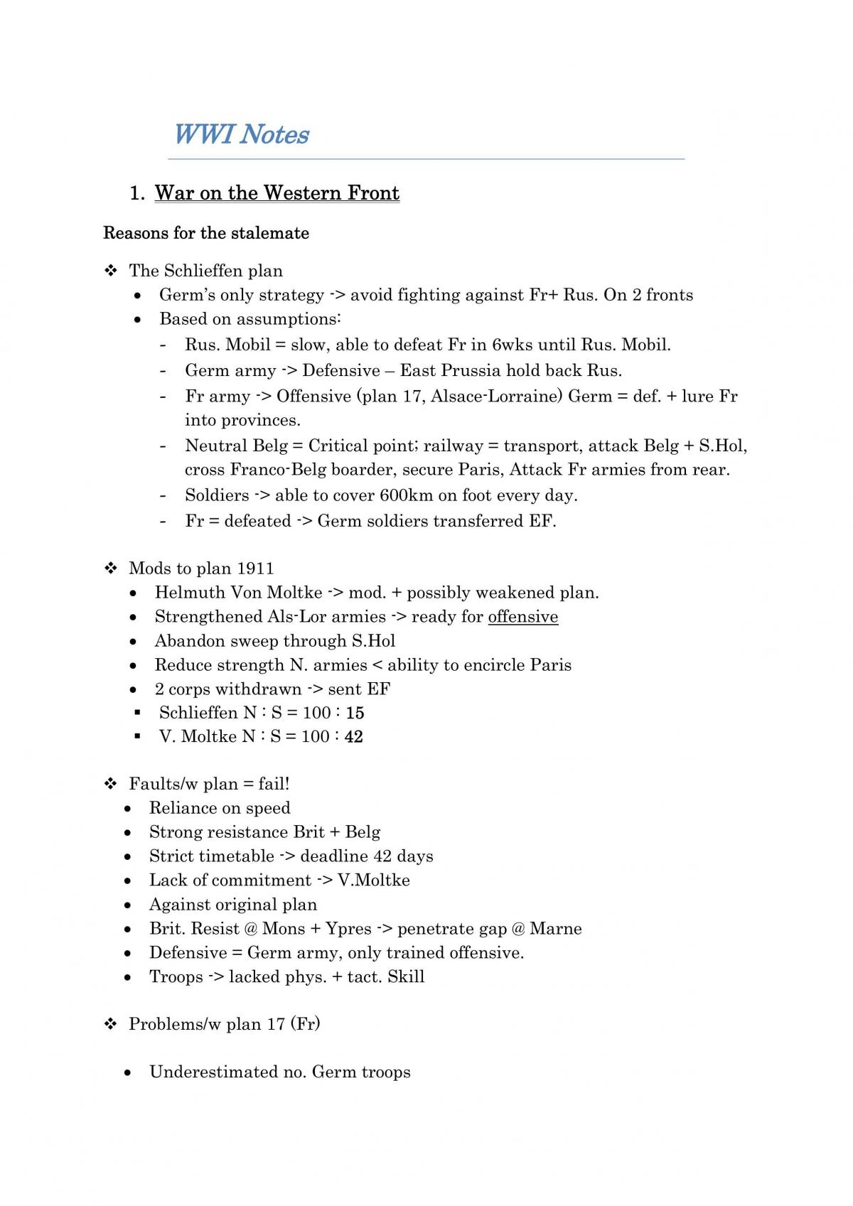 WWI Notes - Page 1