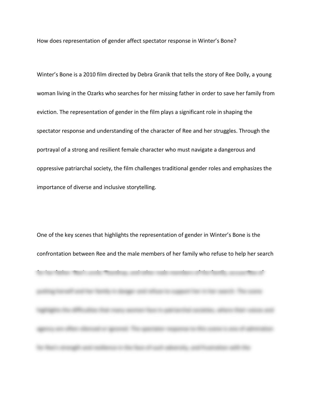 Essay on gender and spectatorship in Winter's bone - Page 1