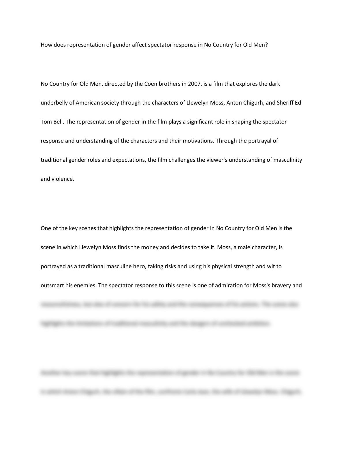 Essay on gender and spectatorship in No Country for Old Men - Page 1