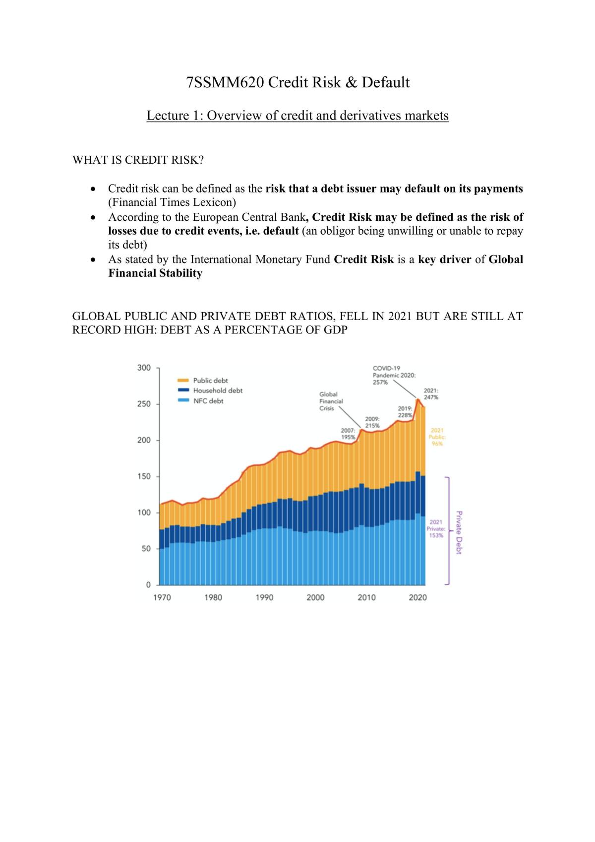 Credit Risk & Default lecture notes - Page 1