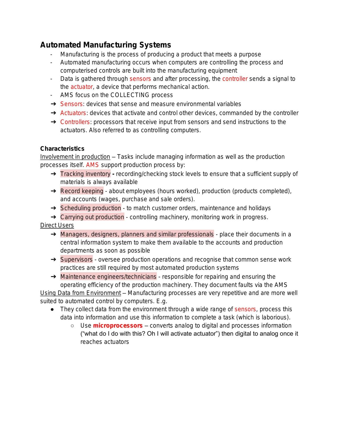 Automated Manufacturing System Notes [Full Topic] - Page 1