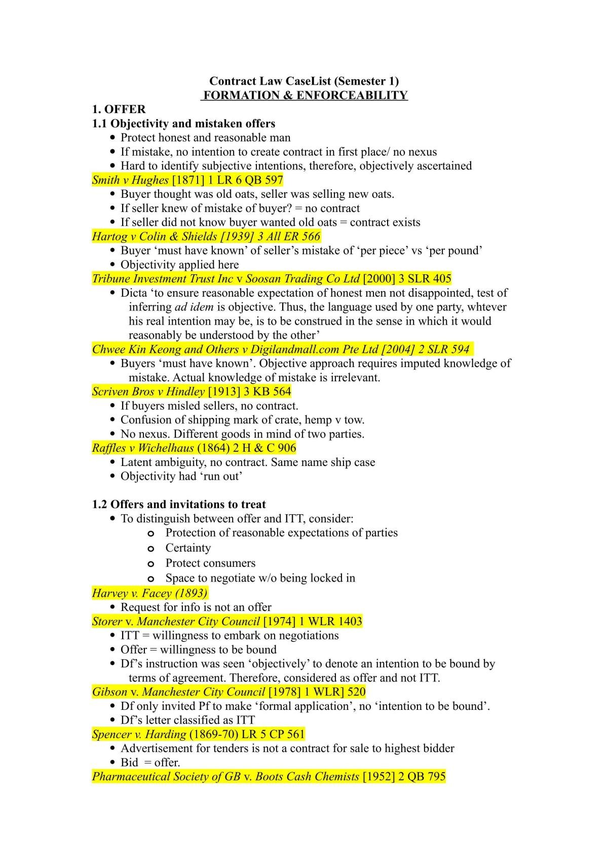 Law of Contract Full Study Notes - Page 1