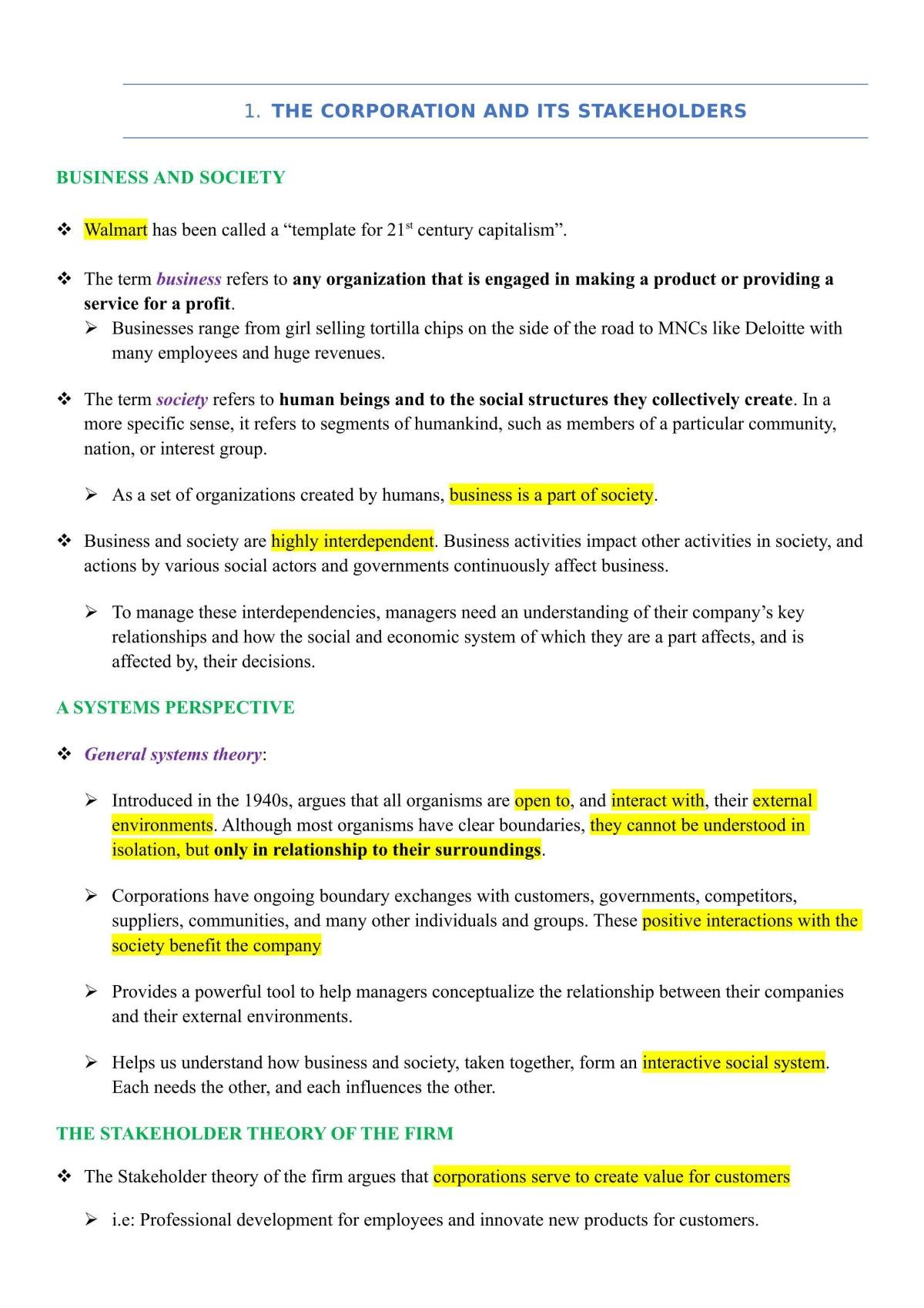 Business, Government and Society Revision Notes - Page 1