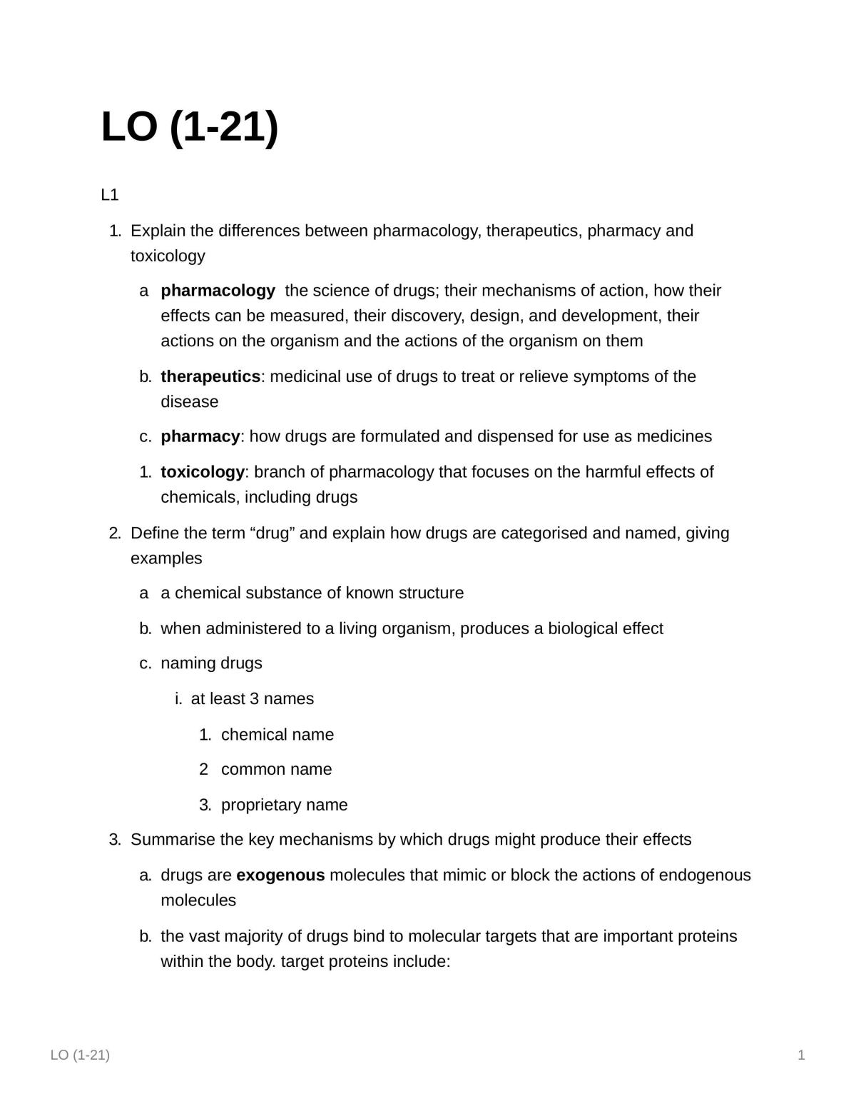 Fundamentals of Pharmacology Notes - Page 1