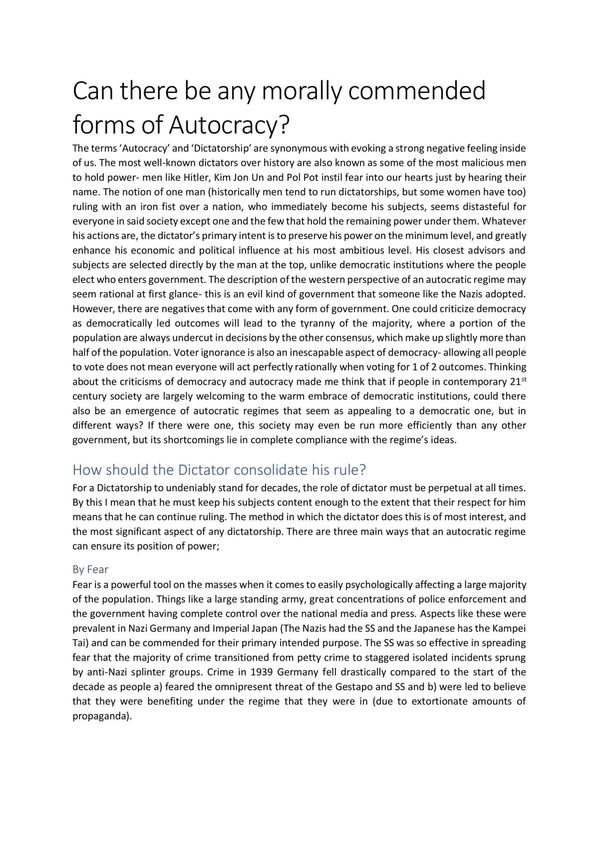 Top Mark Essay on Autocracy - Page 1