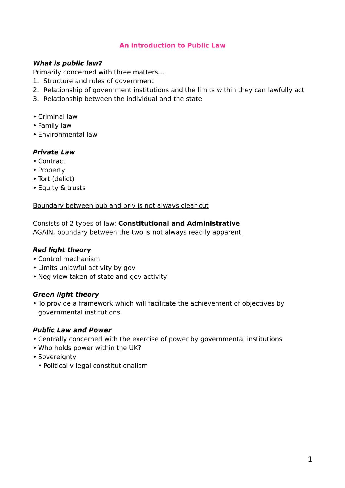 Public Law I - Sources of Power Revision Guide - Page 1
