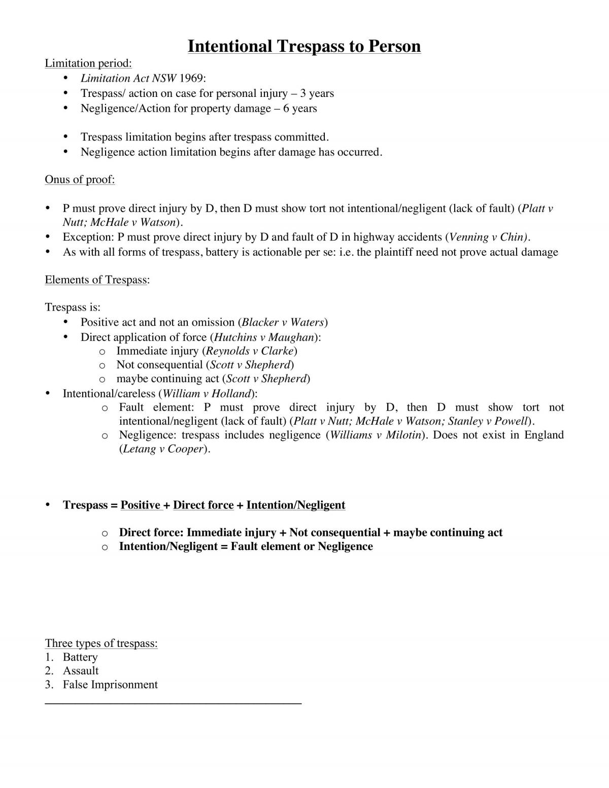 Complete Set of Tort Notes - Page 1