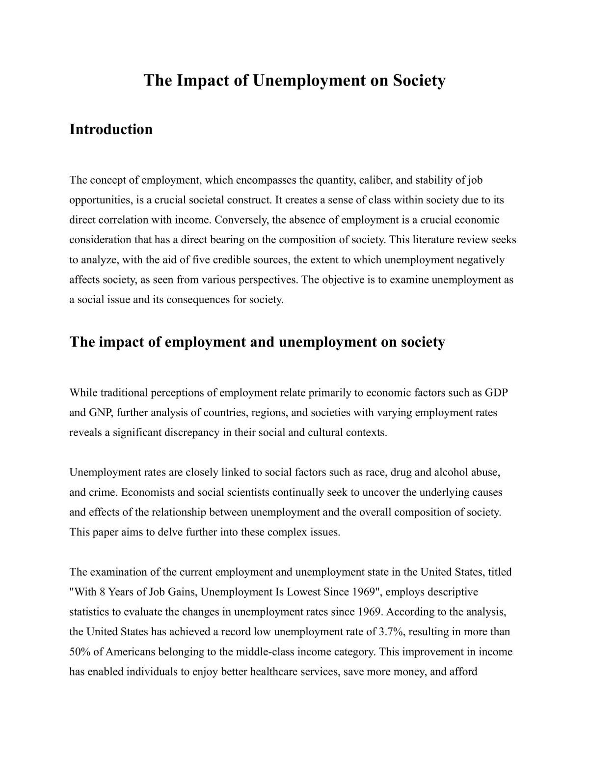 The Impact of Unemployment on Society - Page 1