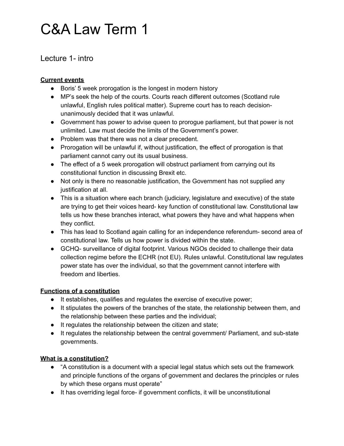 Constitutional and Administrative Law Study Notes - Page 1