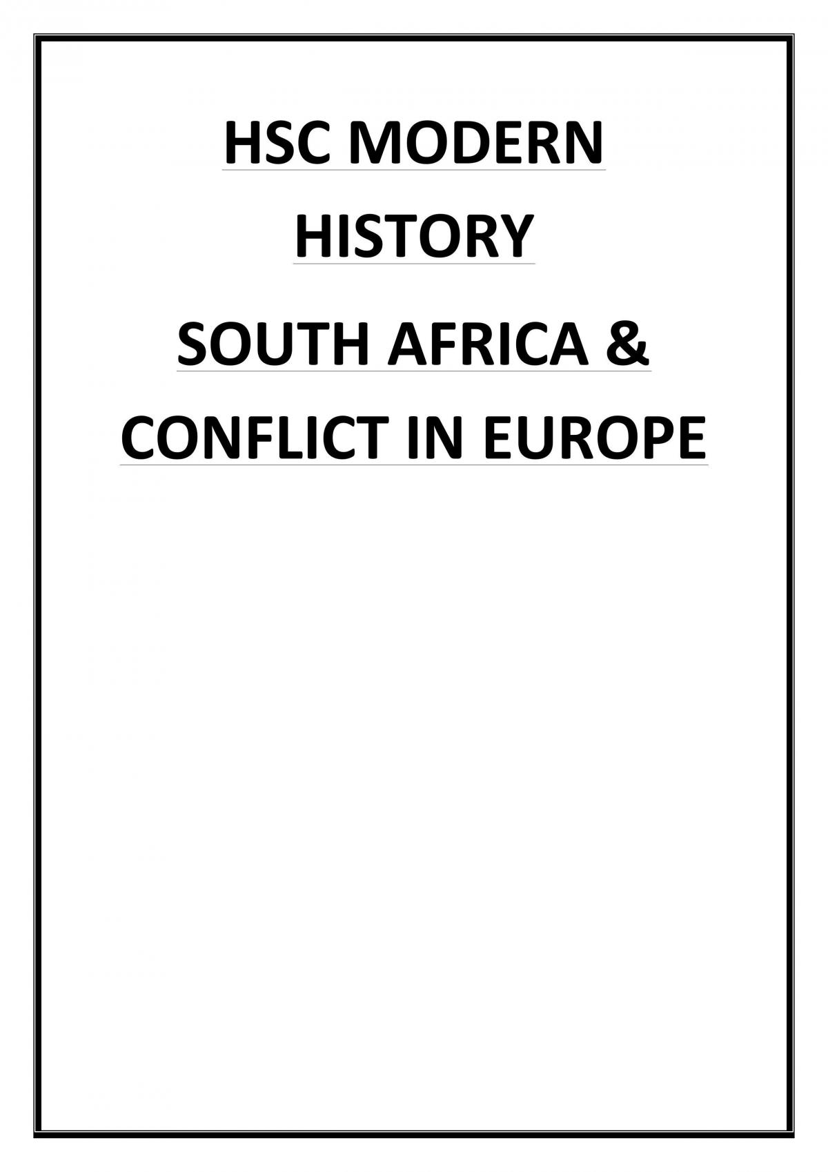 HSC Modern History: Conflict in Europe and South Africa