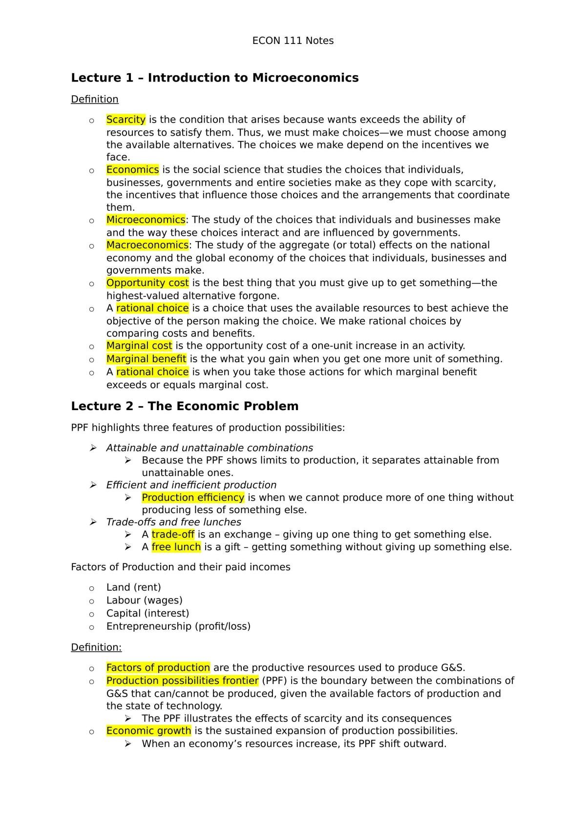ECON111 Study Guide - Page 1