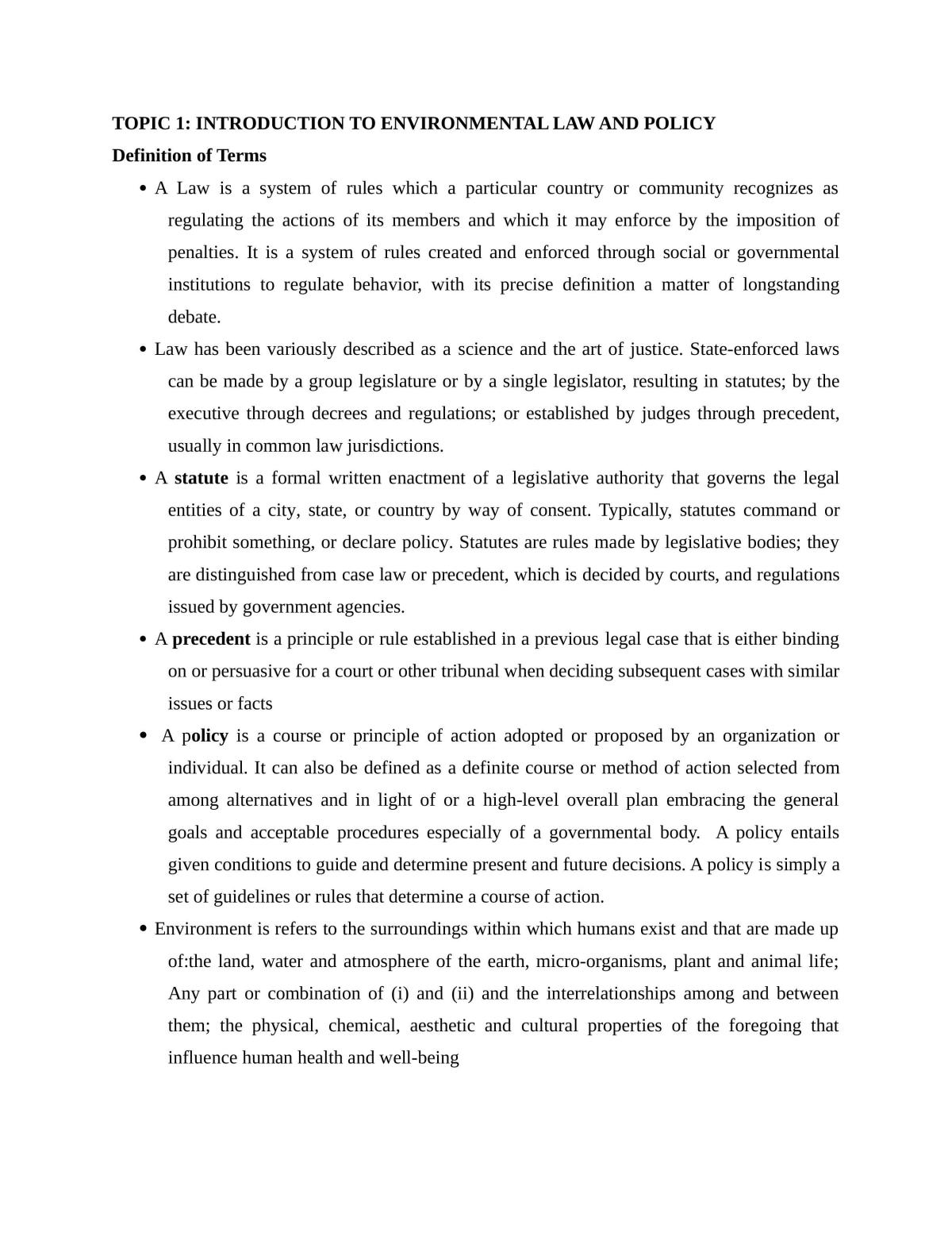 Environmental Law and Policy Notes - Page 1