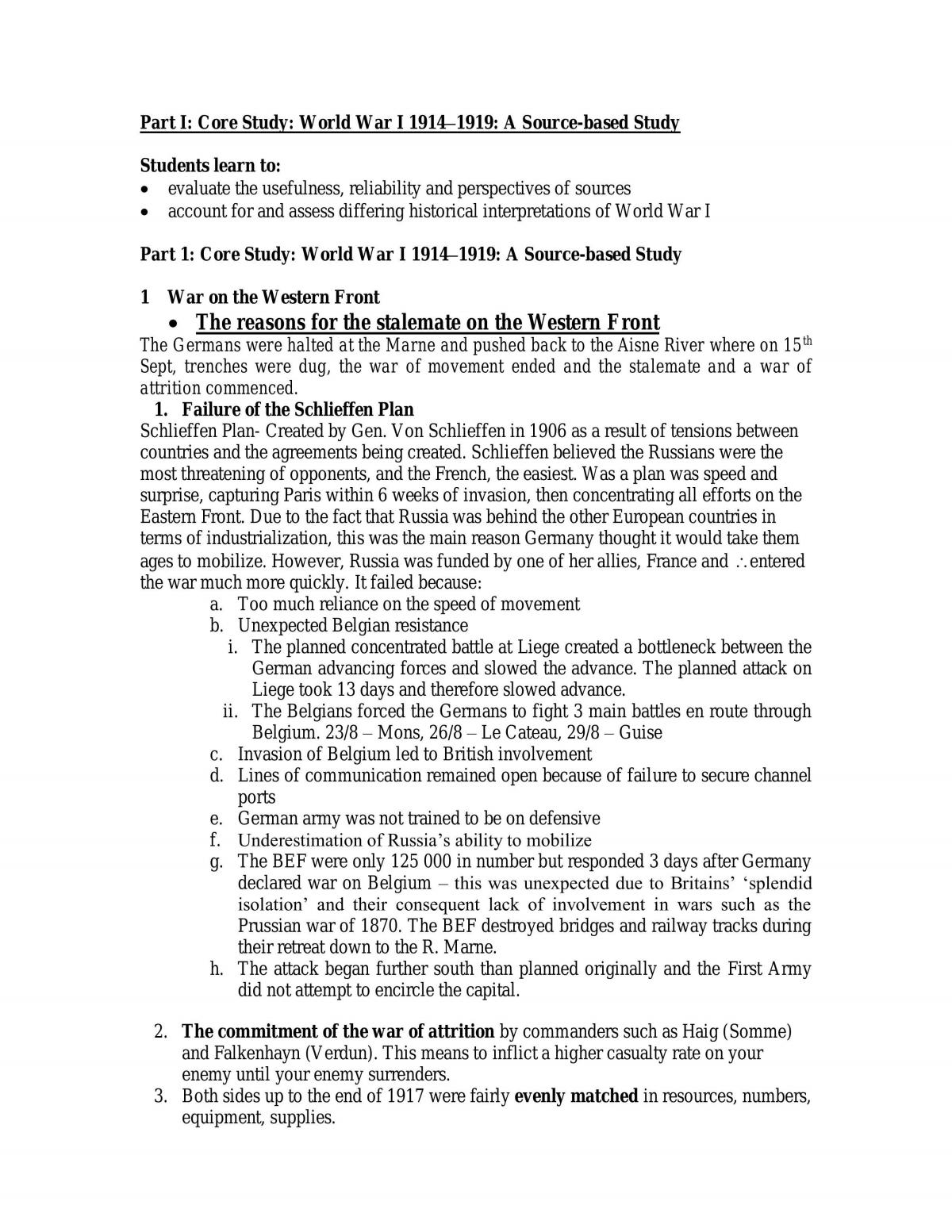 WW1 Notes - Page 1