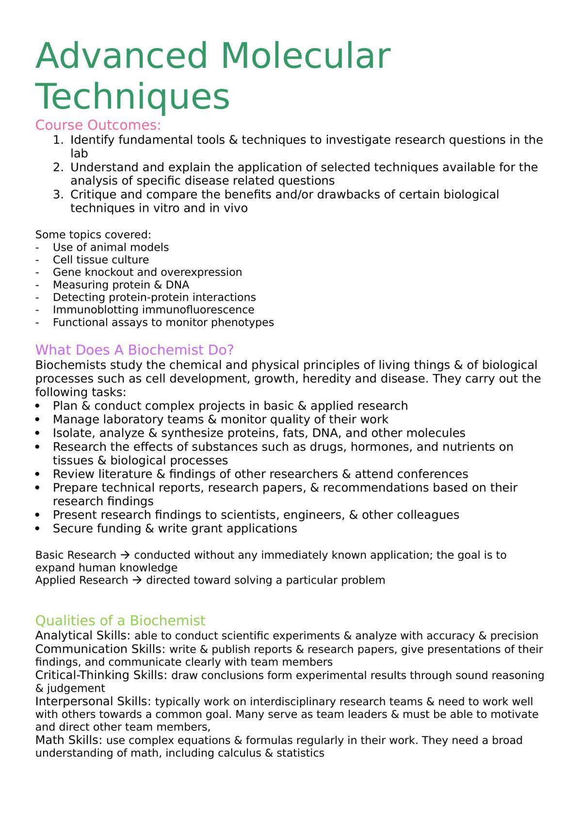 Advanced Molecular Techniques Notes - Page 1