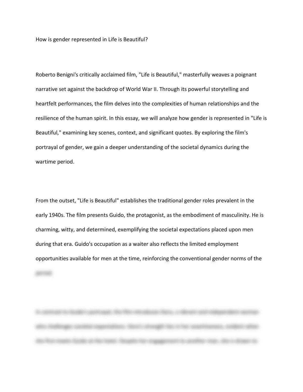 An Essay on Gender in Life Is Beautiful - Page 1