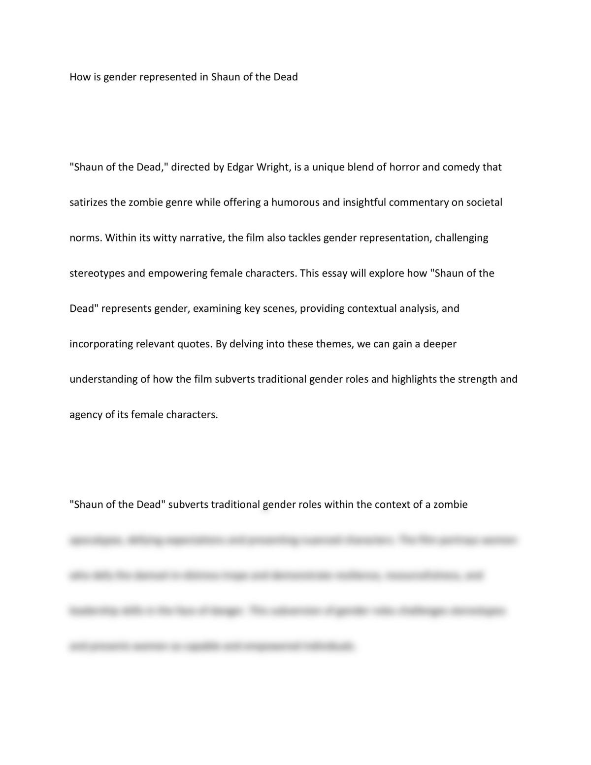 Essay on Gender in Shaun of the Dead - Page 1