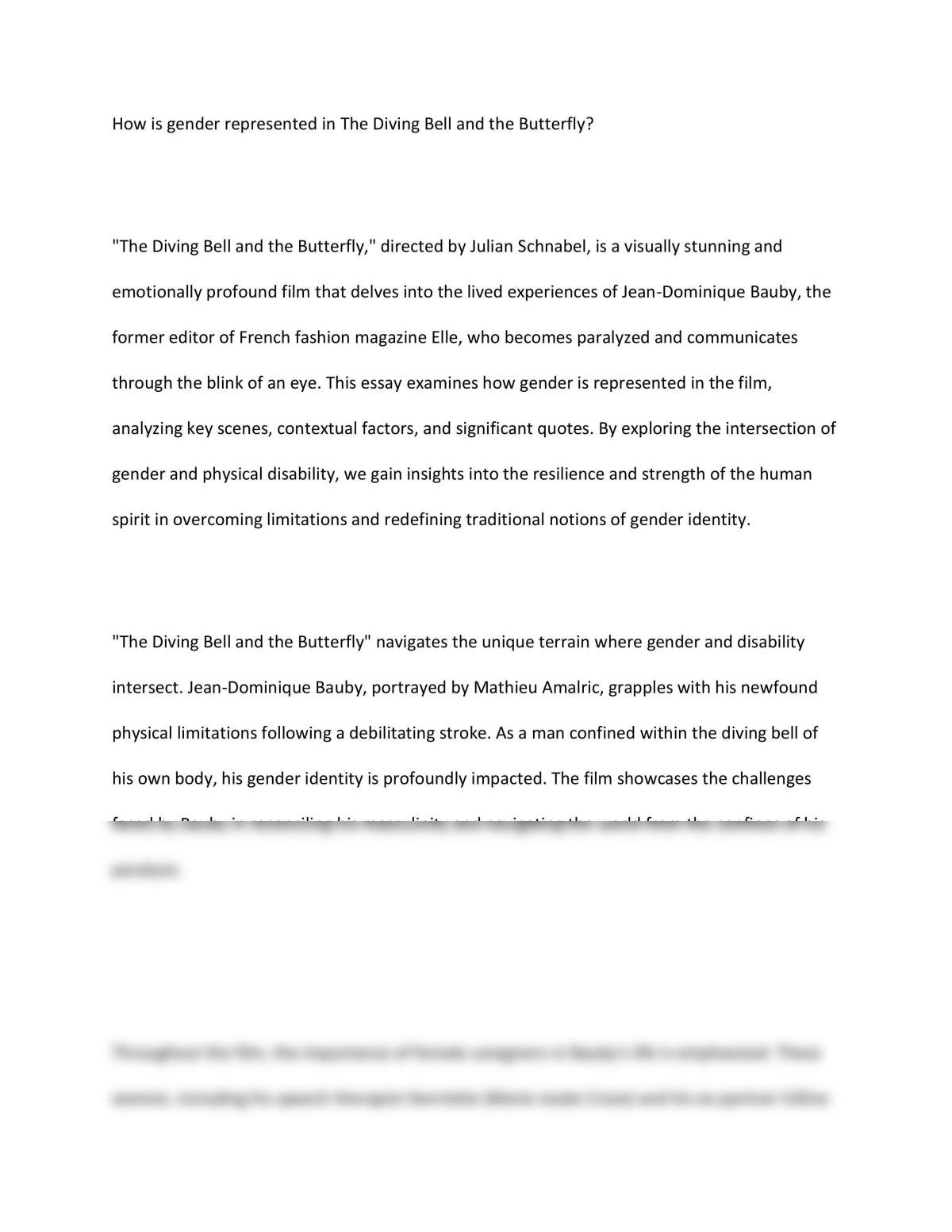 Essay on Gender in the Diving Bell and the Butterfly - Page 1