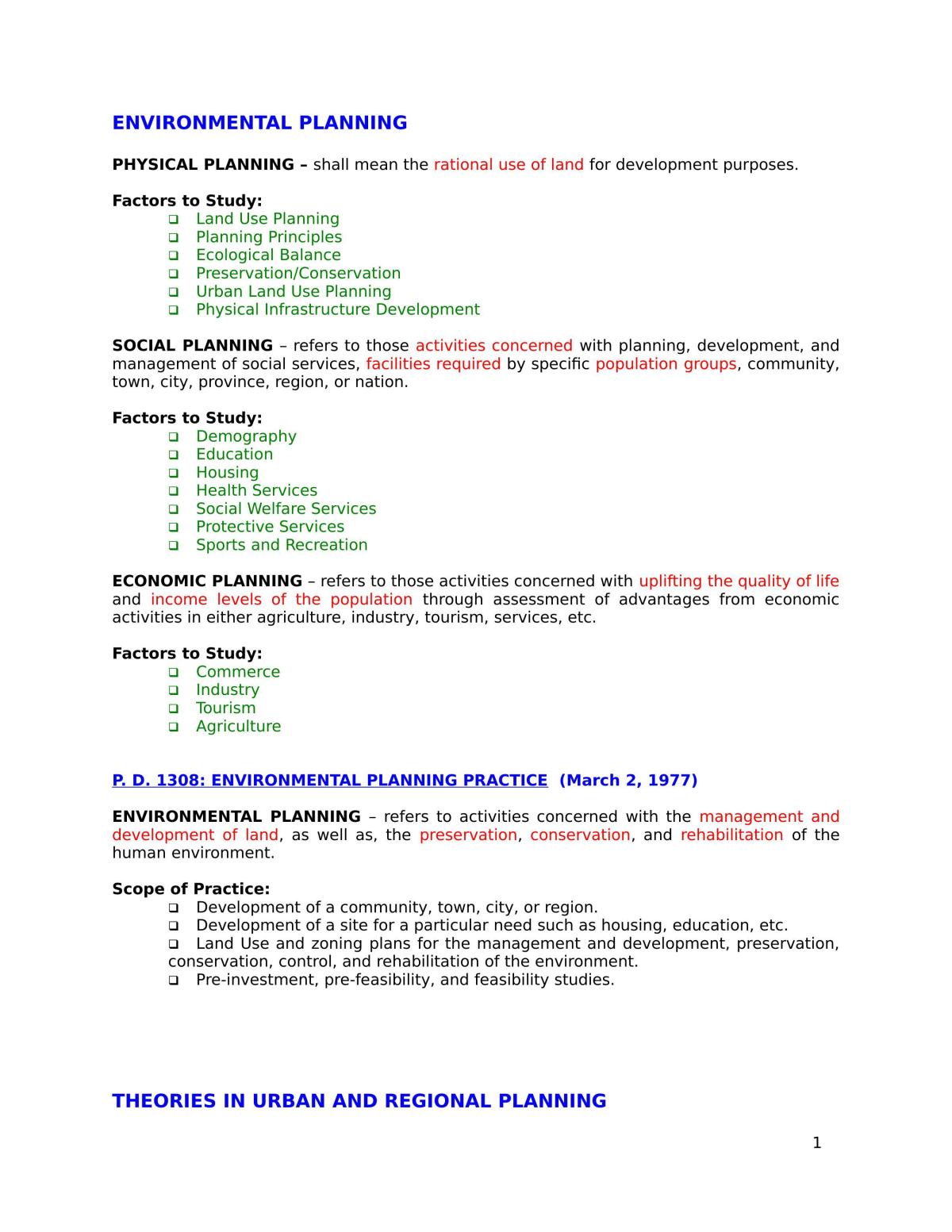 Environmental Planning Notes - Page 1