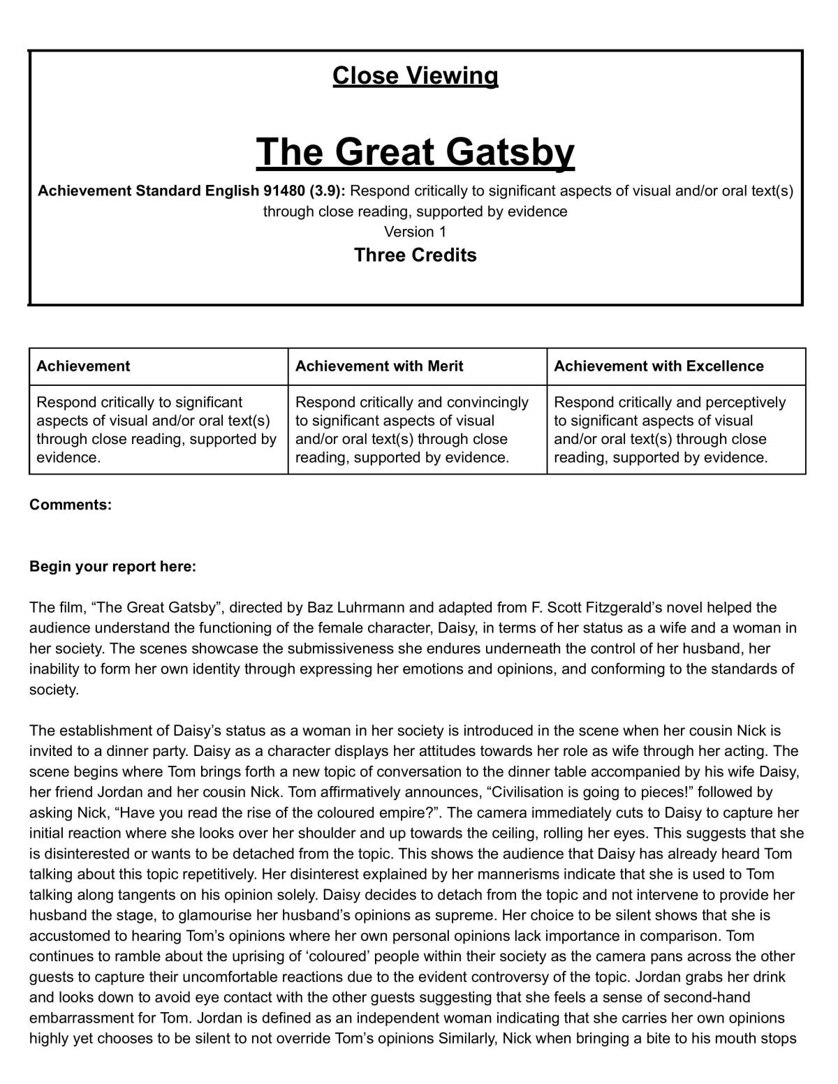 NCEA Level 3 English AS91480  - Page 1
