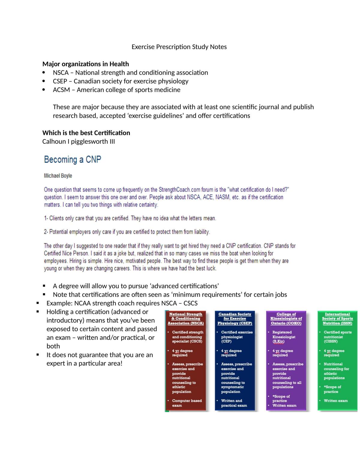 Exercise Prescription Study Notes - Page 1