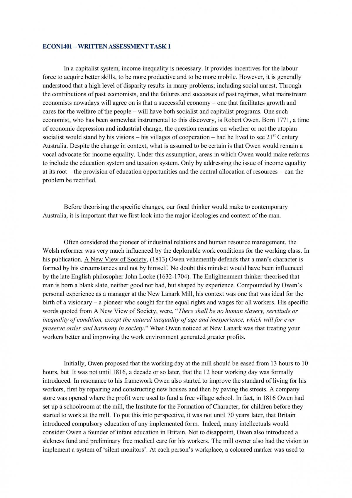 ECON1401 Written Assignment I - Page 1