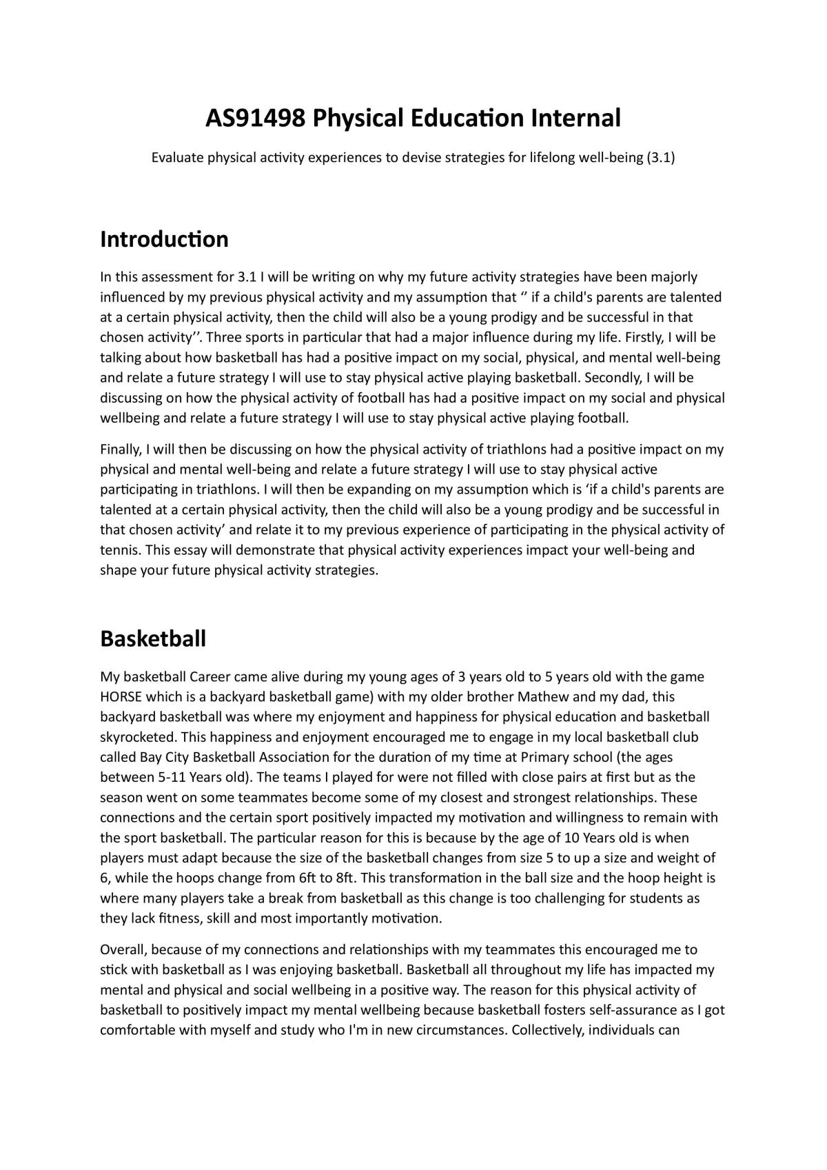 AS91498 Physical Education Internal (Excellence) - Page 1