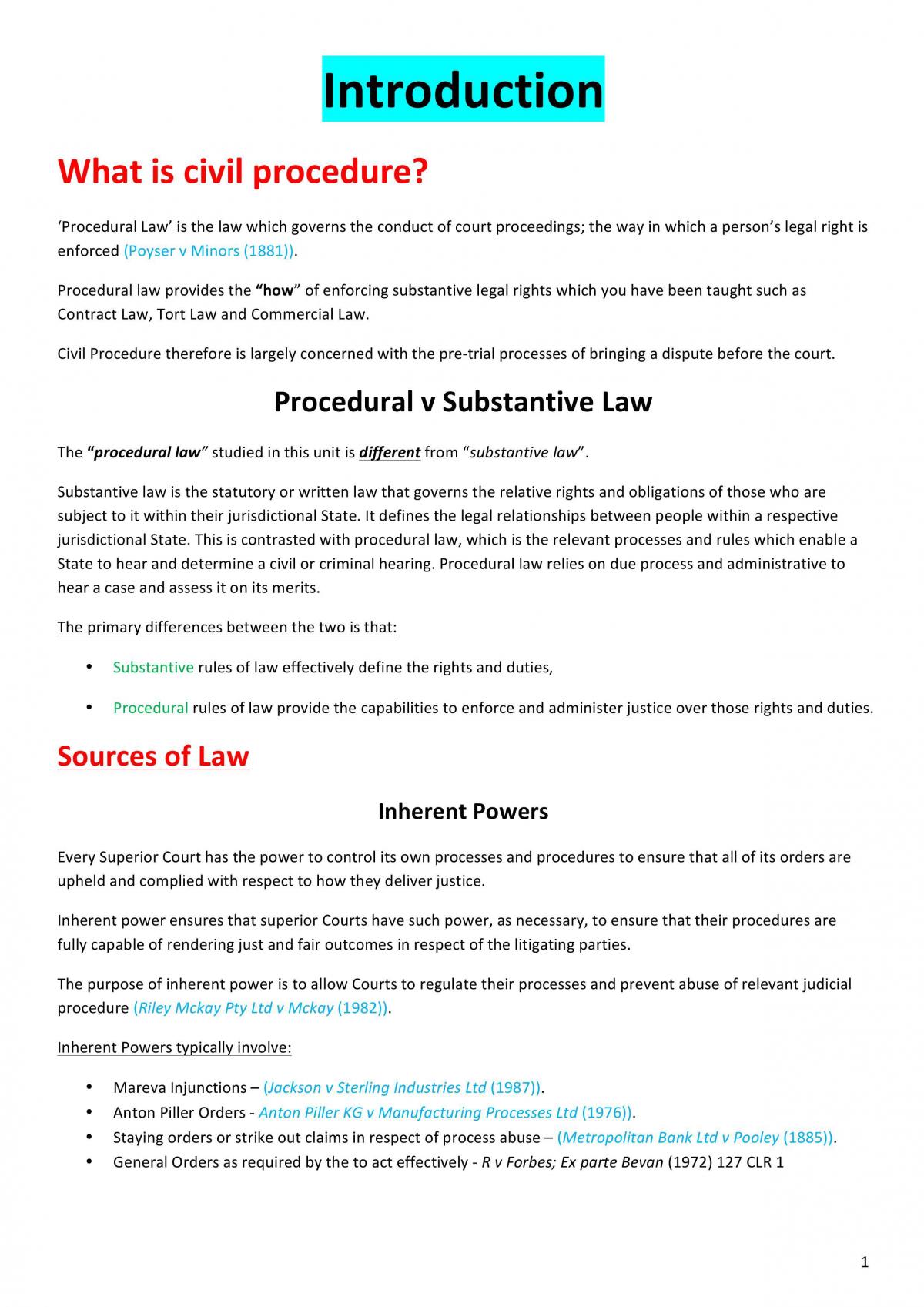 Civil Procedure Study Notes - Page 1