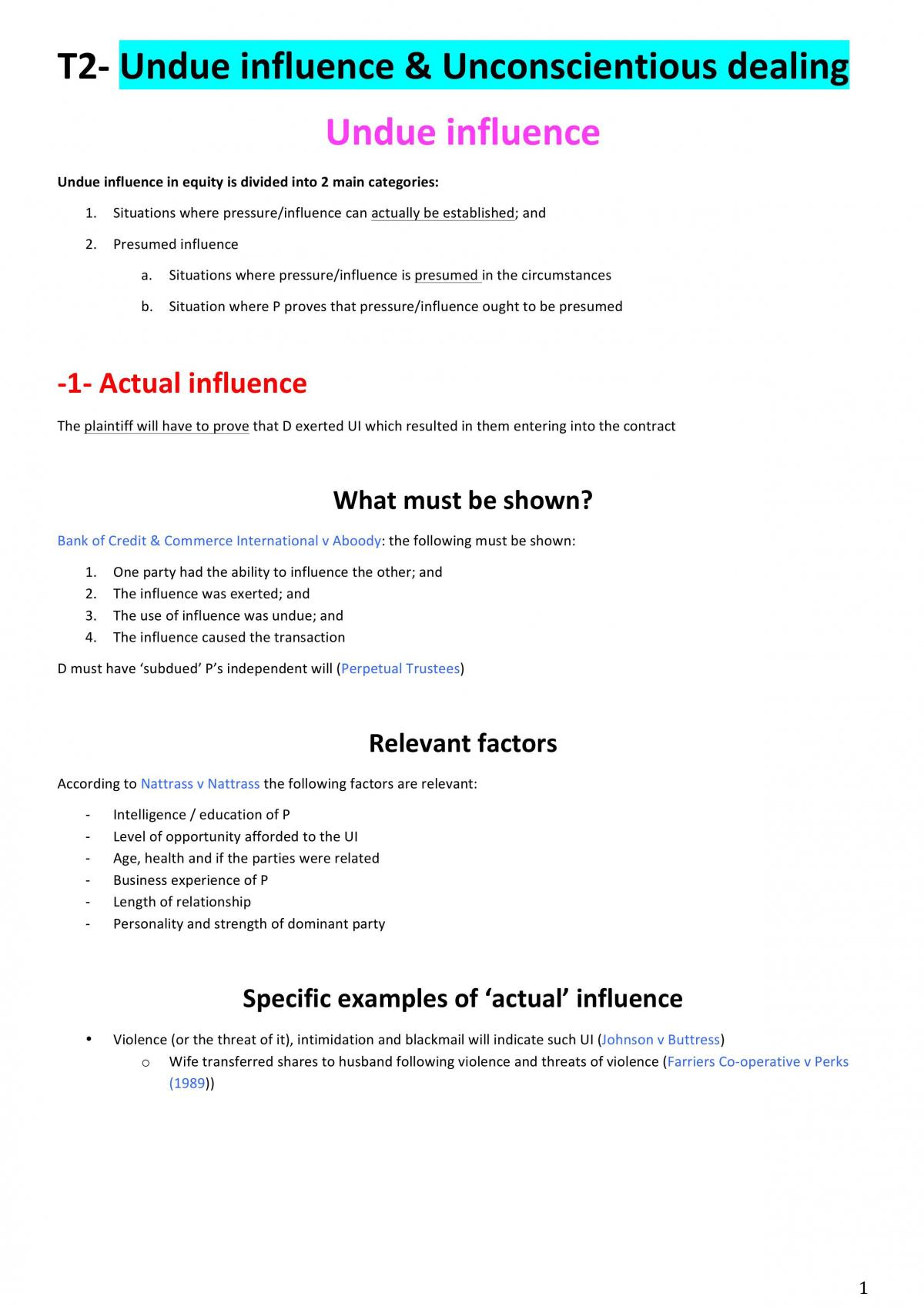 Equities & Trusts Exam Notes - Page 1