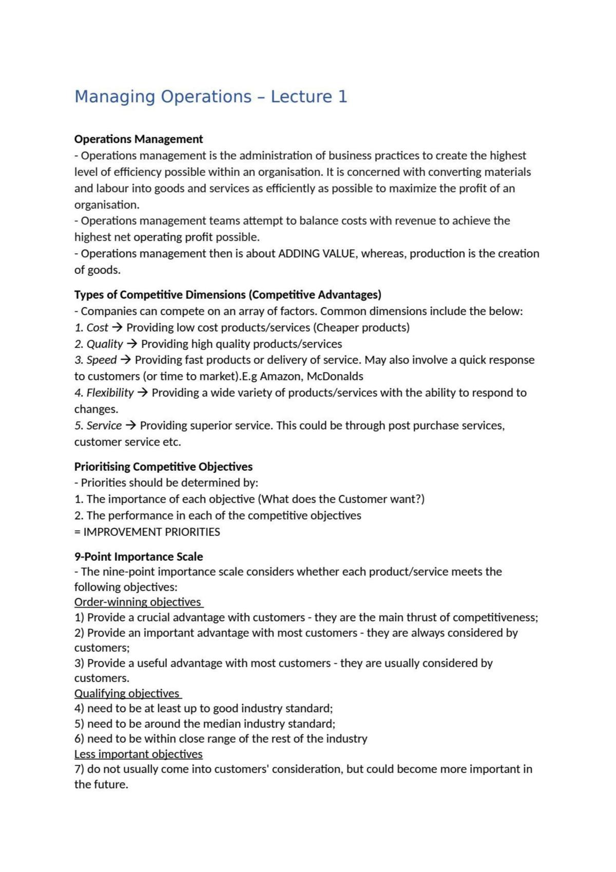 Managing Operations Notes - Page 1
