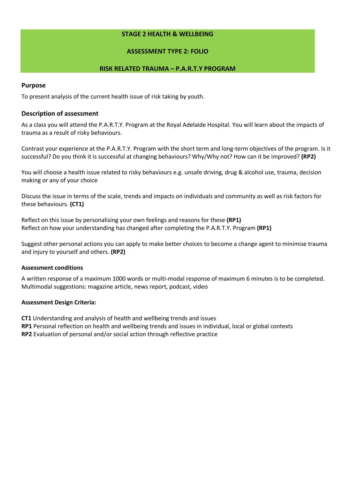Risk Related Trauma - Party Program - Page 1