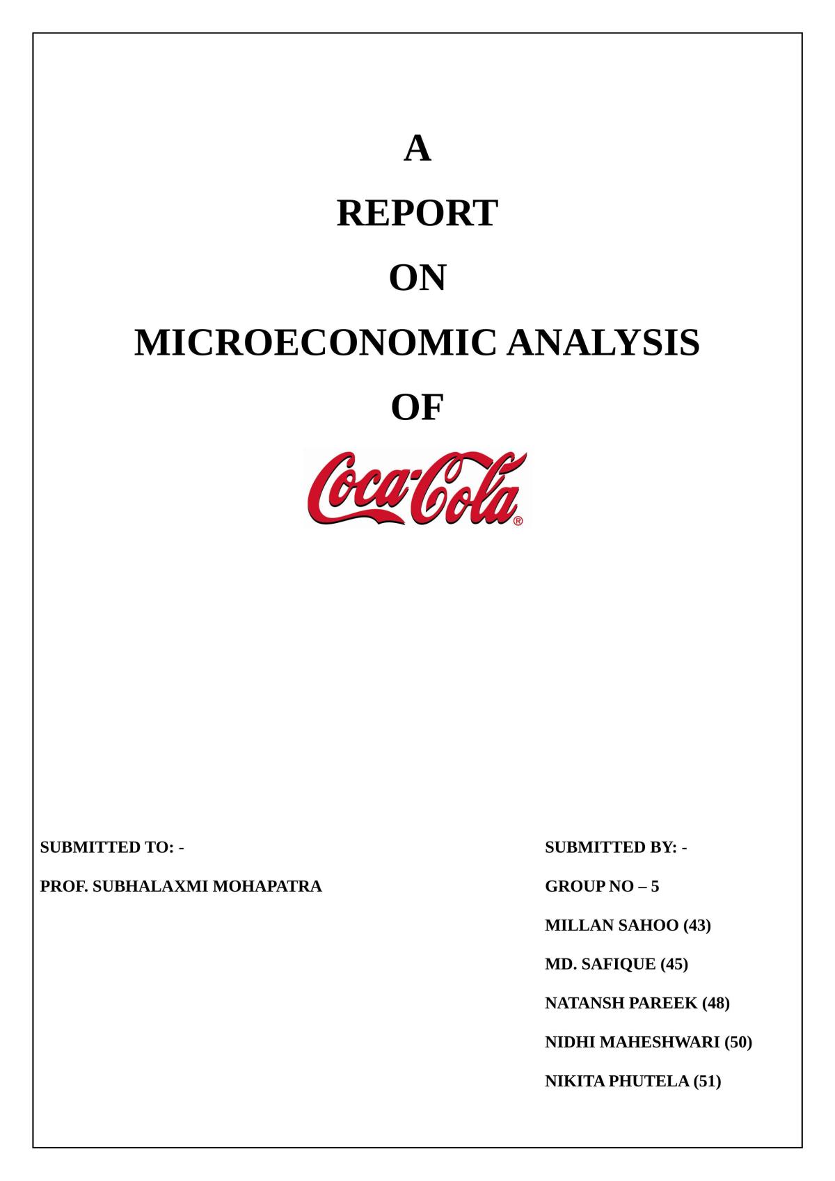 A report on microeconomic analysis of CocaCola - Page 1